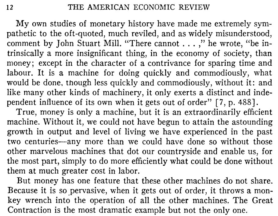 میلتون فریدمن- نقش سیاست پولی